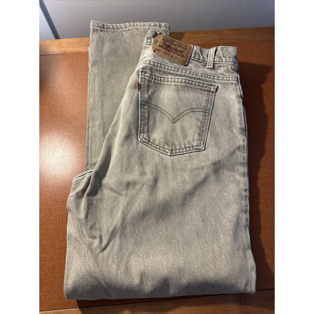 Vintage Levi's 550 Orange Tab‎ Jeans Greenish Tan Color Denim 36 X 32